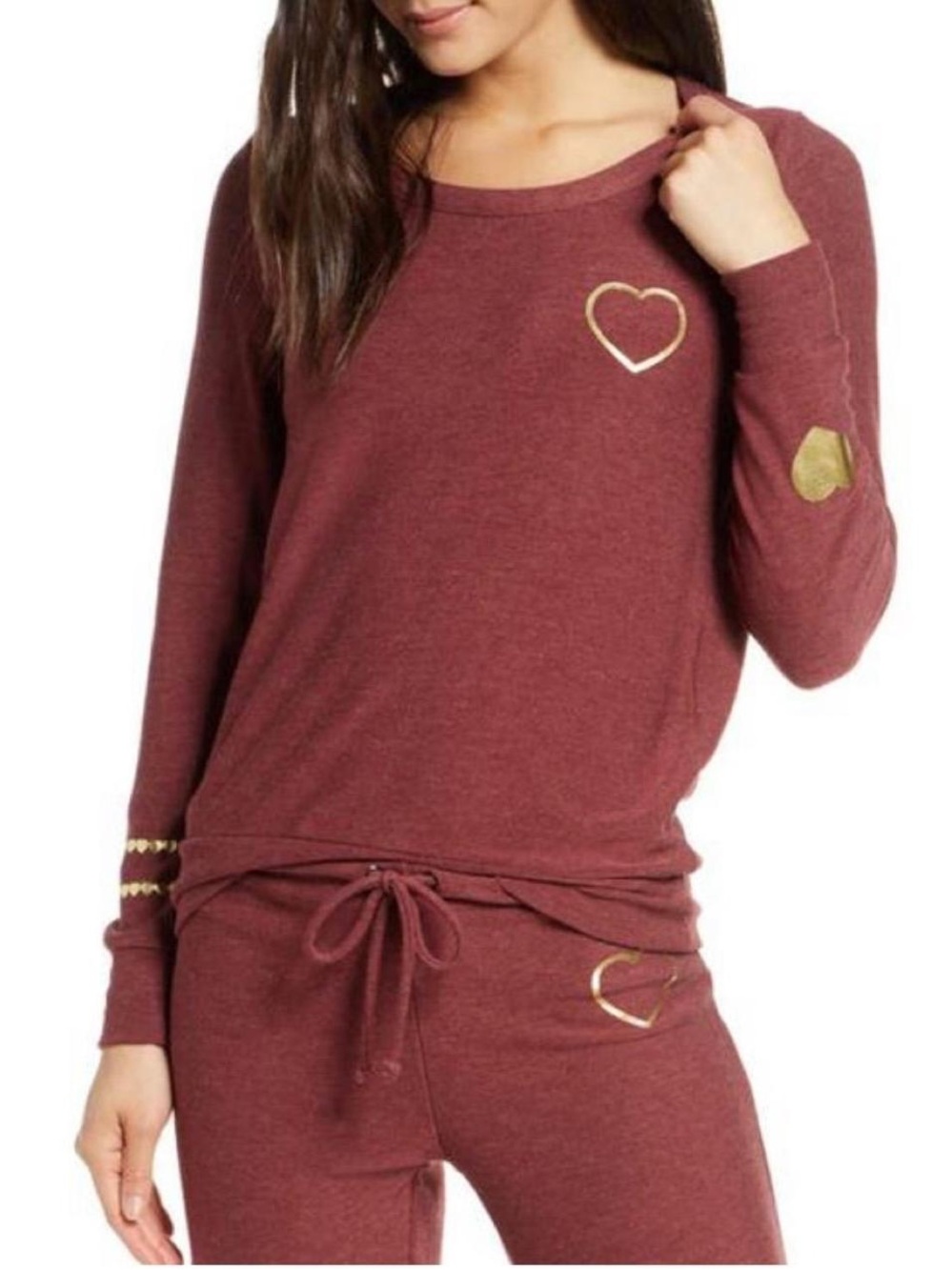 CHASER Burgundy Sweatshirt with Gold Heart Accent